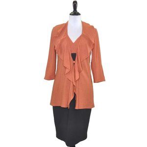 KAY UNGER Sheath Dress 8  Black Rust Wool w Ruffled Cardigan NEW $350